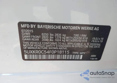 2015 BMW X5 xDrive35I из США, поврежденный, VIN 5UXKR0C54F0P18115